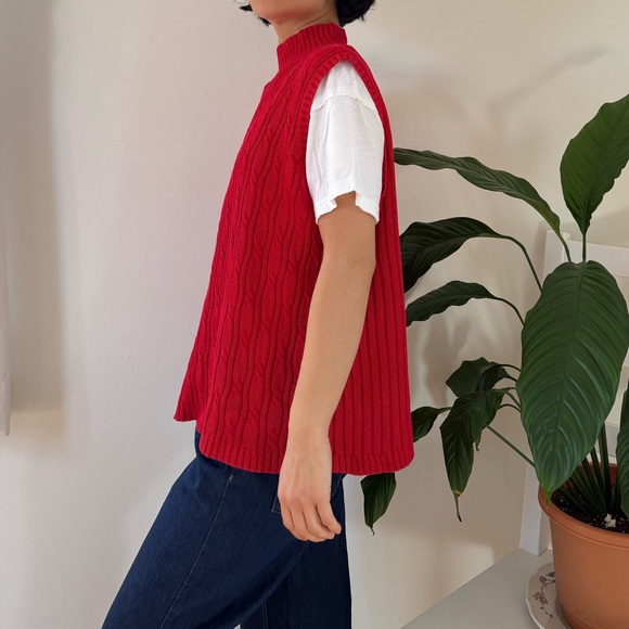 villager Sweaters - Vintage Villager Sport Ramie Cotton Blend Red Cable Knit Mockneck Vest Size XL